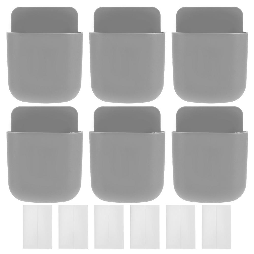 6pcs ABS Wall Mounted Storage Box Self Adhesive Phone Storage Box Remote Control Holder Schoo