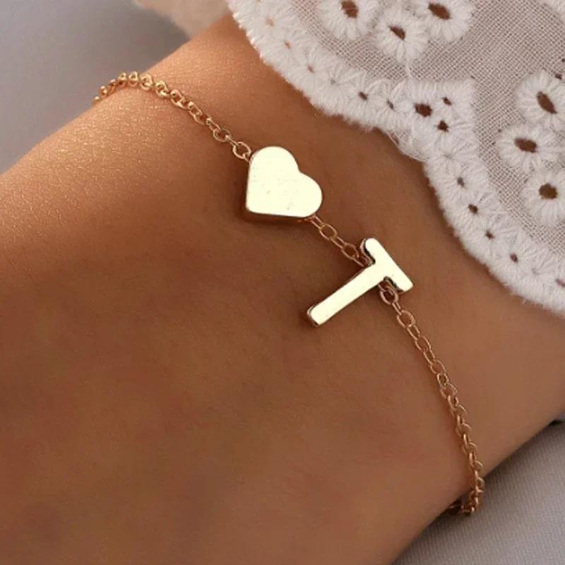 26 English Initial Letter Bracelets for Lovers Men Women 2026 New Simple DIY Personalized Name Alloy Bracelets Zircon