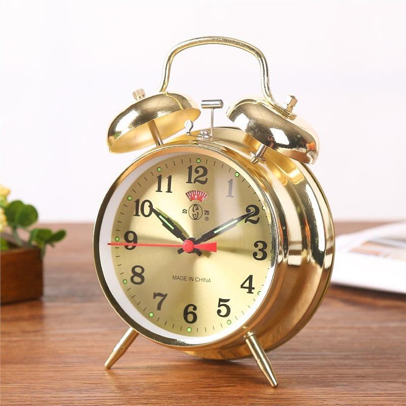 Vintage-style Metal Alarm Clock with Horseshoe Bell Sound, Spring-Wound for Students