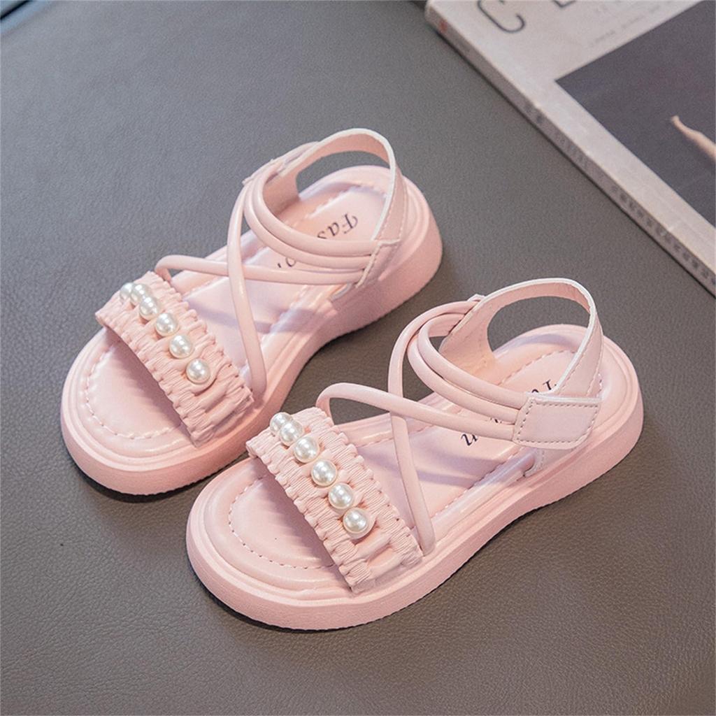 DADAWEN Summer Open Velcro Easy To Put On and Take Comfortable for and 20cm Girls' Sandals, Toe, Closure, Off, Flexible, Walking, School, Outings,