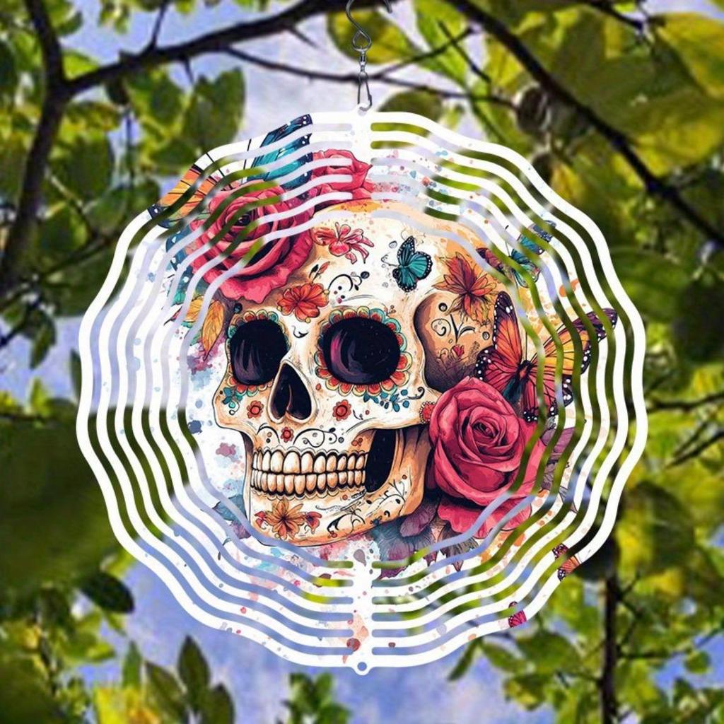 Rose Skull Butterfly 2D Wind Spinner Metal Hanging Rotator for Indoor Outdoor Garden Decor No Power Needed Easy to Install