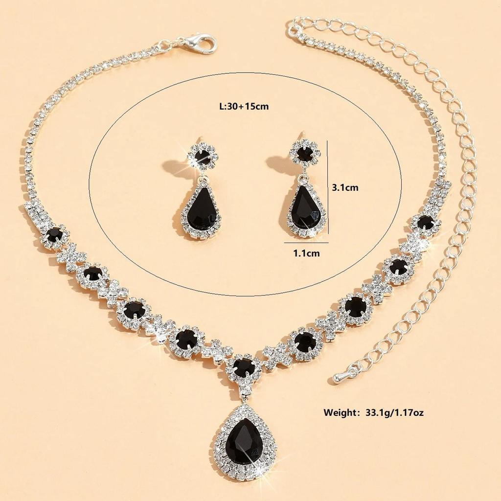 Women's Crystal Droplet Necklace Earrings for Wedding Evening Bride Jewelry Accessories