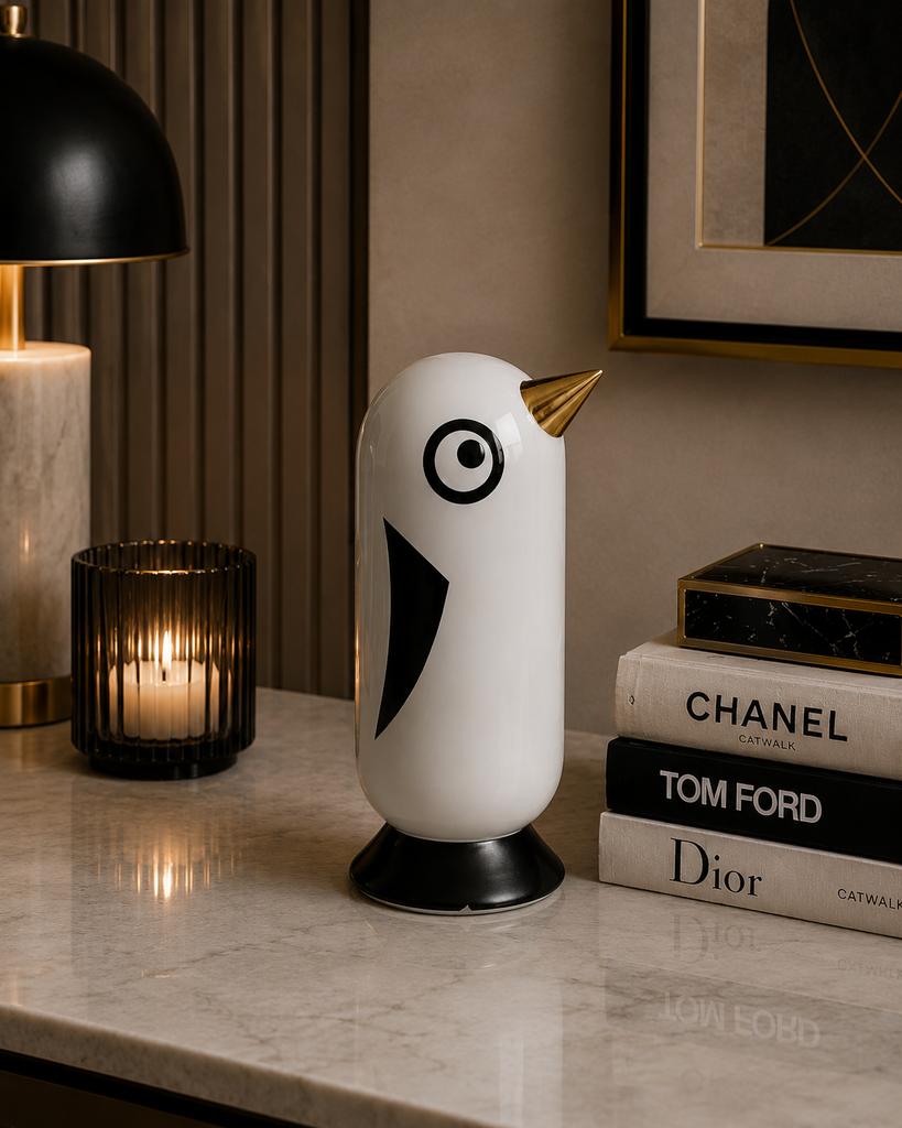 Ceramic Penguin Piggy Bank with a Golden Beak 13X12X23.5