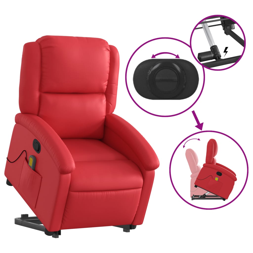 Vidaxl Lift Recliner Massage Chair, Reclining, Red, Eco-leather