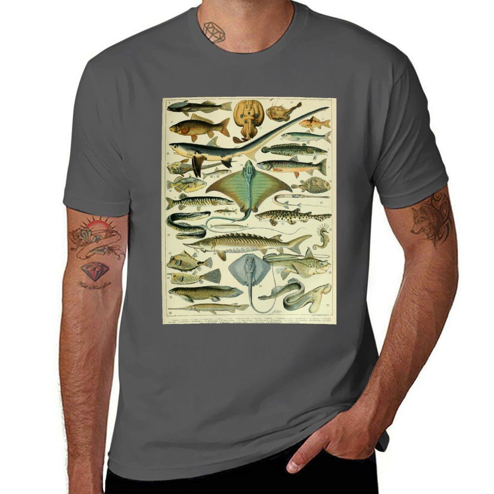 

Adolphe Millot Poissons B T-Shirt cotton t shirt man man graphic t shirt black cotton t-shirt plain for man package T-Shirt 4XL