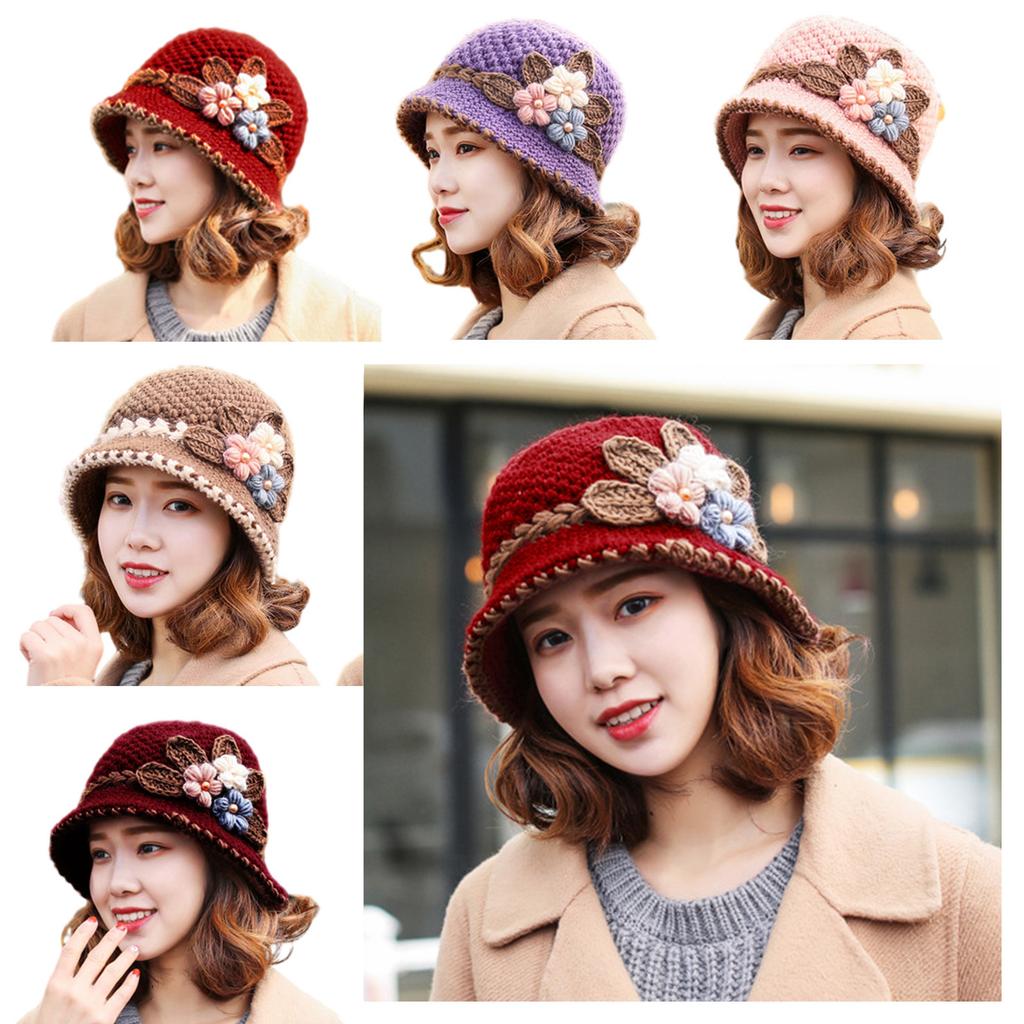 Knit Flower Bucket Hat for Woman Floppy Color Matching Weaving Wide Brim Bucket Hat Adult Teens Autumn Fisherman Hat