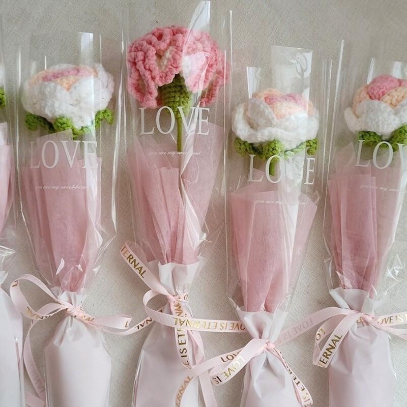 Weaving Flowers Carnations Mother's Day Small Flower Bundle for Girlfriend Knitted Finished Yarn Teacher's Day Gift for Teacher