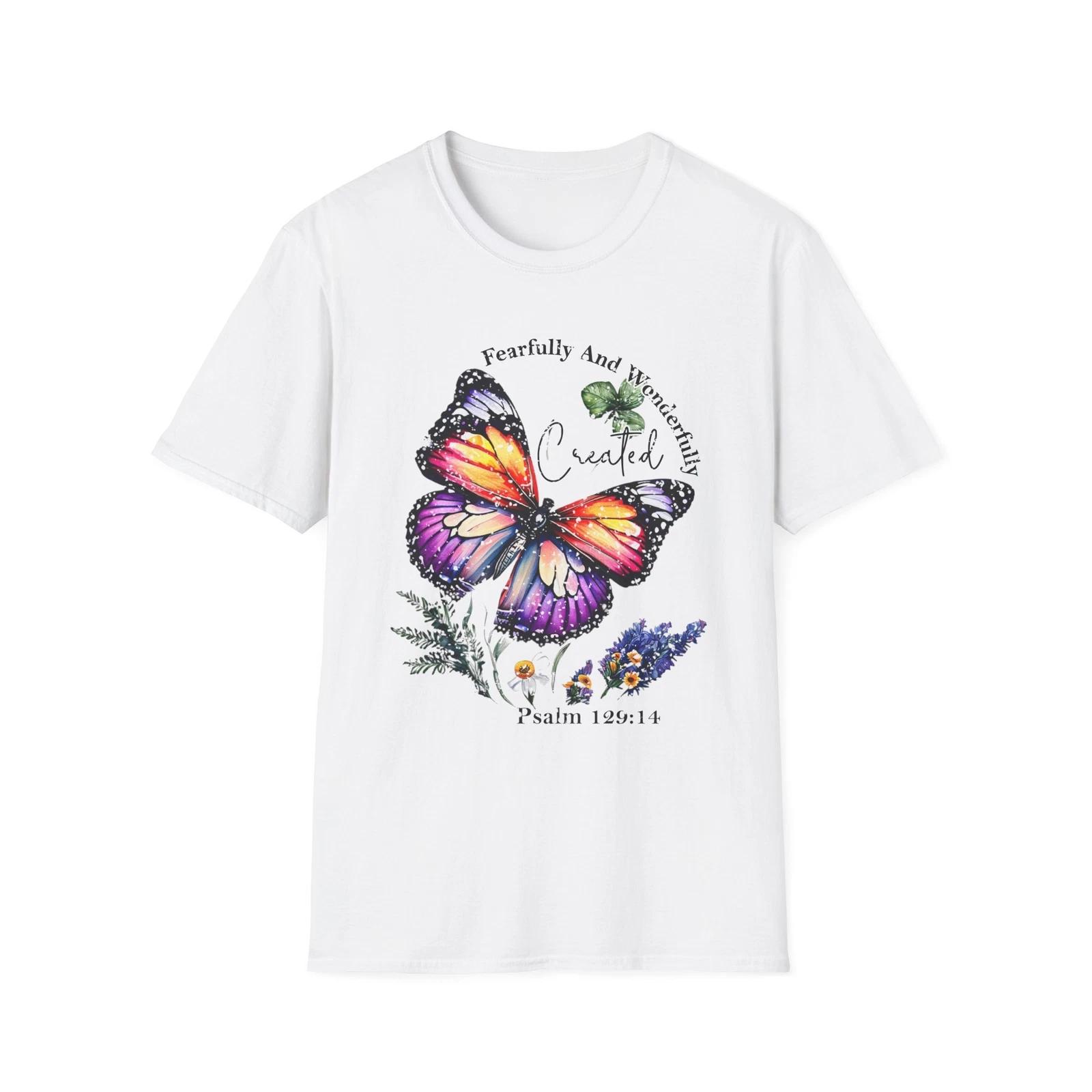 

Fearfully and Wonderfully Created Butterfly T-Shirt, Inspirational Gift, M