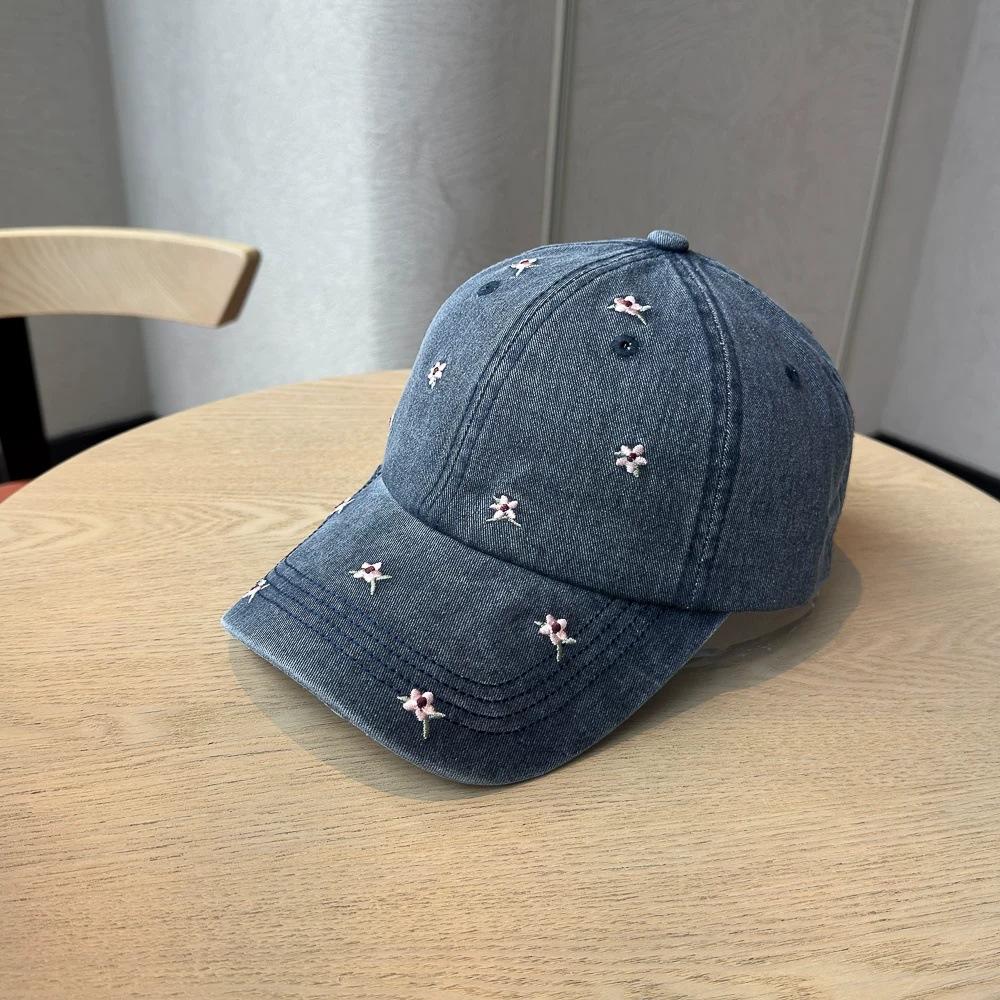 Retro Pure Cotton Washed Embroidery Small Flower Soft Top Cap Children Travel Street Shot Show Face Small Sweet Cap
