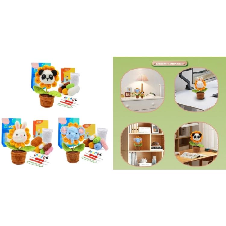 DIY Crochet Craft Set Crochet Pot Plant Kits with Crochet Hook, Yarns, Needle