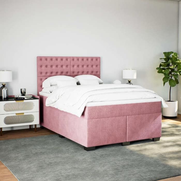 VidaXL Sommier à lattes de lit avec matelas Rose 160x200 cm Velours 3290971