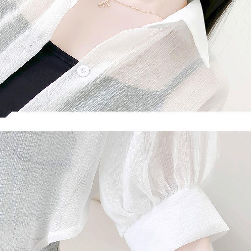 Chiffon Doll Sleeve Cardigan Women's Thin Sun Protection Shirt Short Outer Shawl Loose Top Thin Coat White Polo Collar Shirt