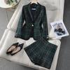 Zihong Women's Green Plaid Blazer: New 2024 Slim-Fit for Autumn/Winter
