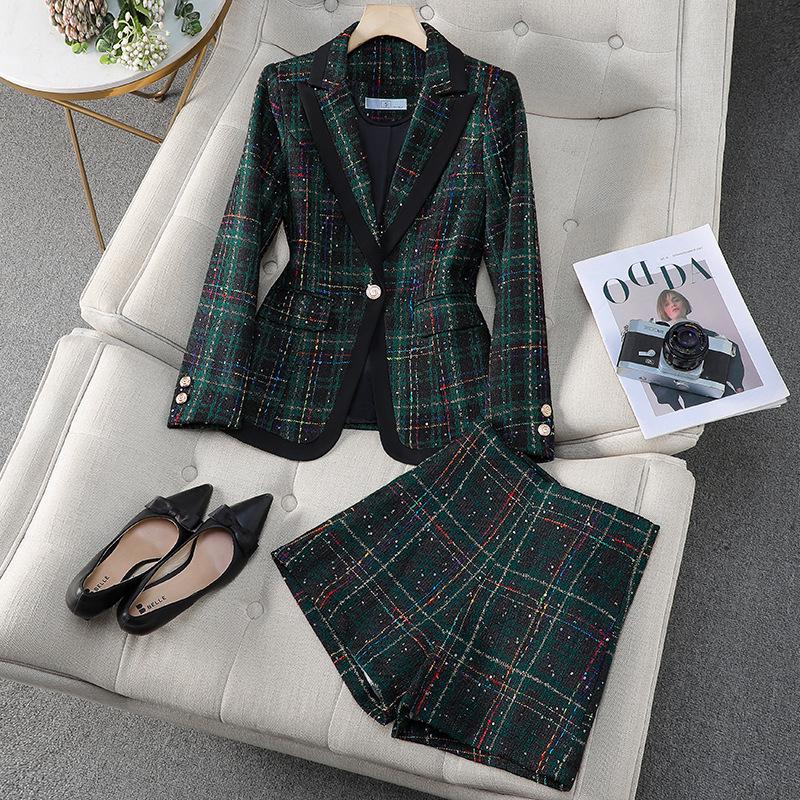 Zihong Women's Green Plaid Blazer: New 2024 Slim-Fit for Autumn/Winter