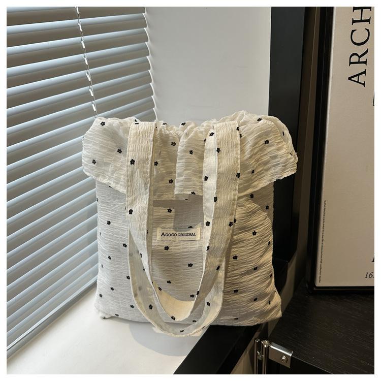 Korean Ins Pleated Ruffle Edge Handbag Bag Sweet and Cute Chiffon Shoulder Bag Women's Large-capacity Tote Bag