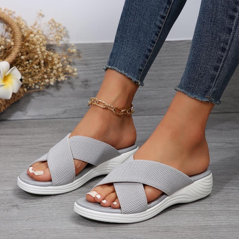 New Summer Women's Plus Size Chunky Sole Cross Style Sandals Comfortable Breathable Stretch Fabric Upper European American Style