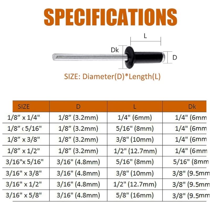 385pcs Metal Blind Rivets Assortment Large Flanges Designs Heavy Duty Fasteners Simple Installation for Secure Fastening