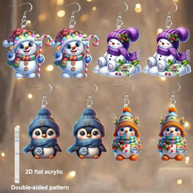 Cartoon Style Acrylic Earrings With Festive Elements And Silver Earring Pins For Seasonal Wear