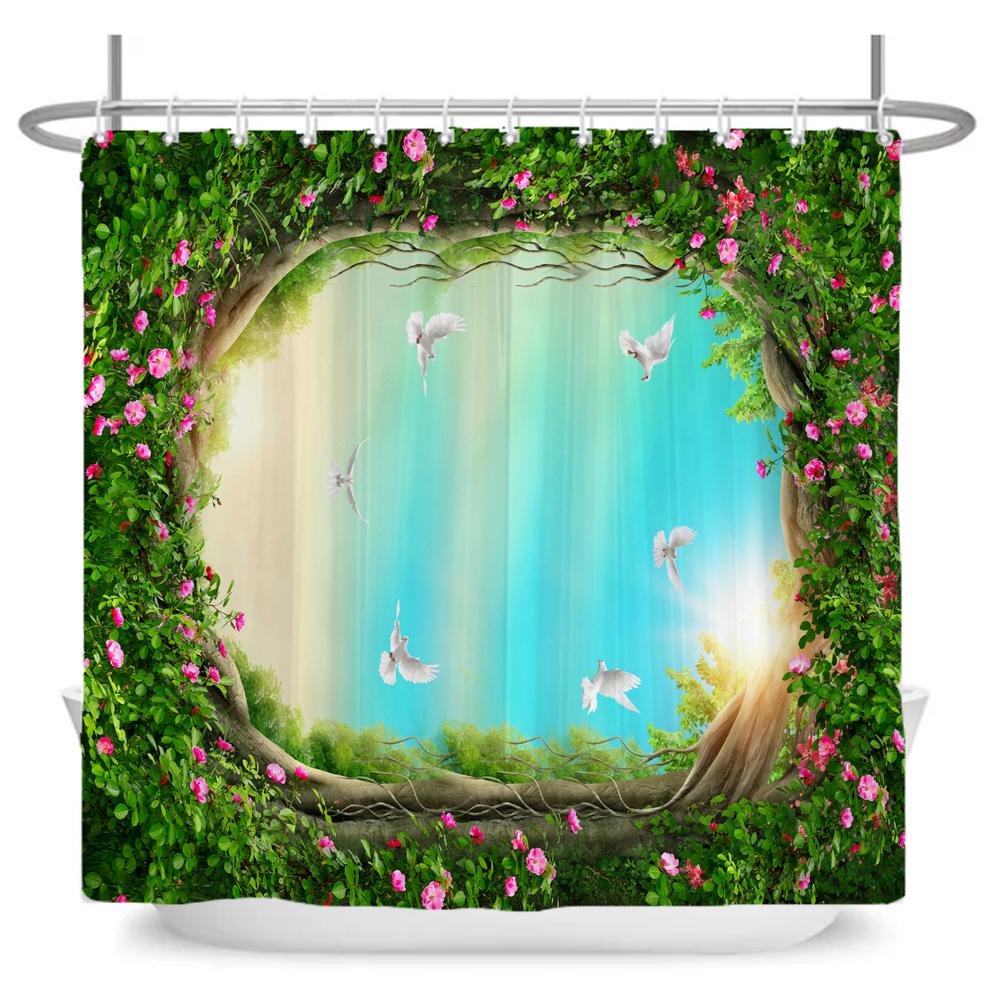 Fairy Tale Forest Waterproof Shower Curtain for Bathroom Cartoon Baby Decoration Bath Curtain Polyester Fabric with hooks