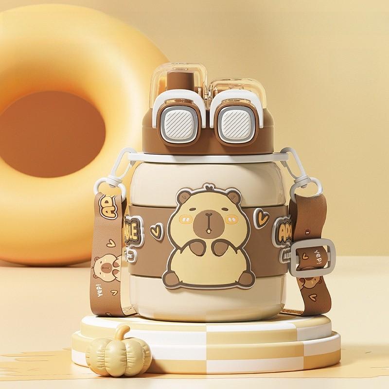 Cute Stainless Steel Thermos With Lockable Lid And Straw For Home And Office Use