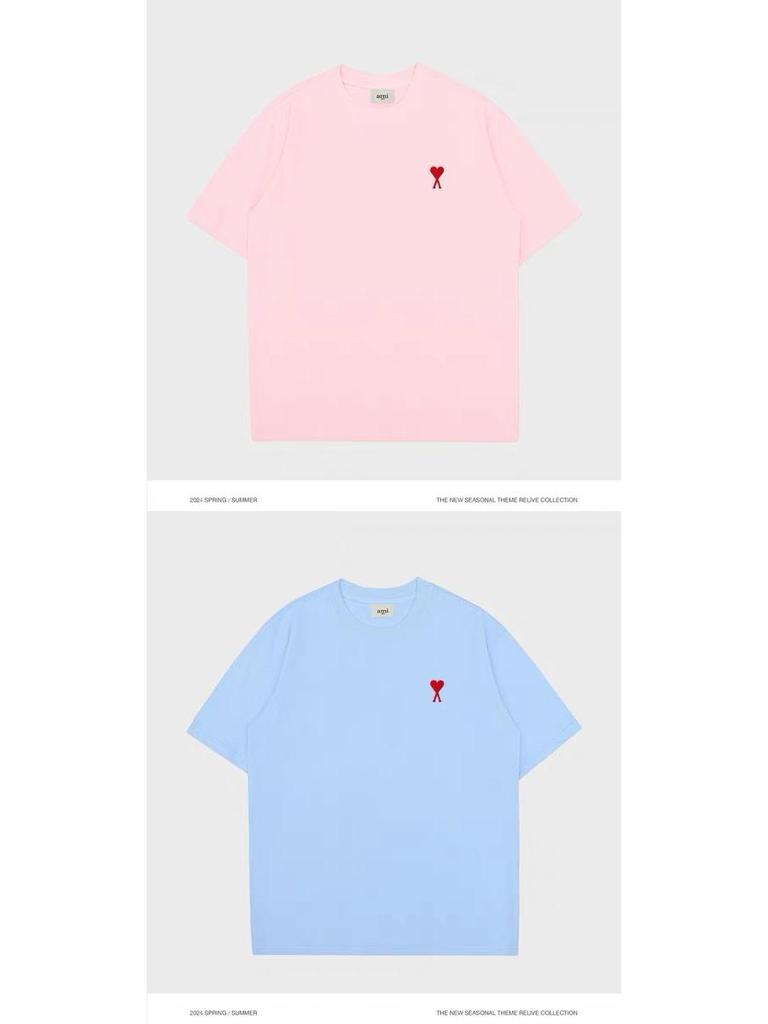 AMI&EASY Classic Short-Sleeve Men's T-Shirt with Small Heart Embroidery - Casual and Versatile Summer Wear