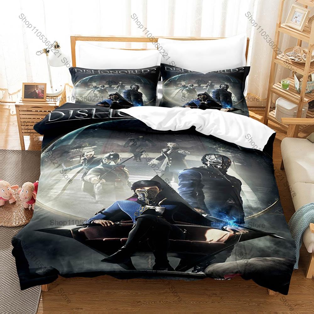 Cool Dishonored Game 3D Print Bedding Set Duvet Cover + 2 Pillowcases Soft Polyester Bed Linen Bedroom Decor For Game Fans