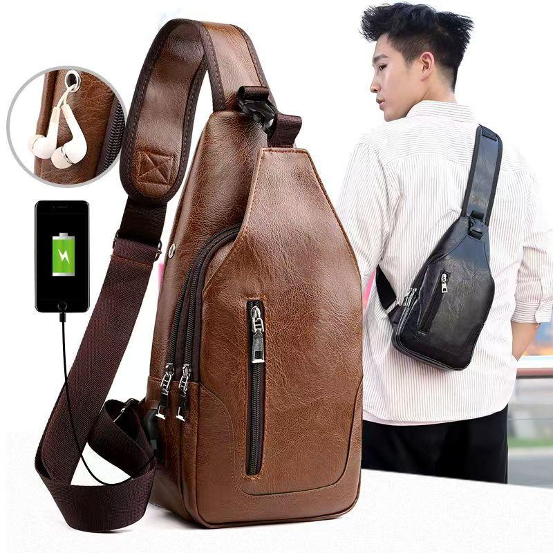 

Single-shoulder Crossbody Bag, Student Soft Leather Casual Small Chest Backpack Crossbody Bag коричневий/жовтий