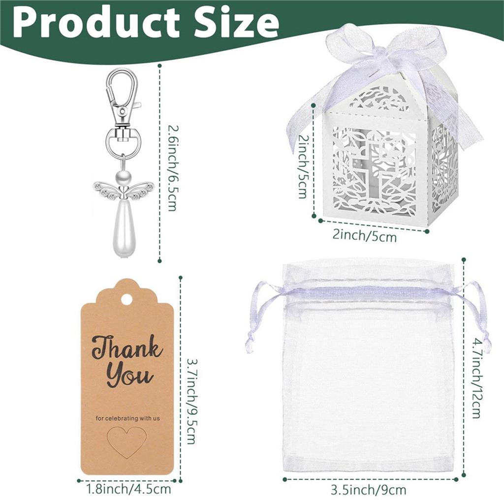 24/30 Piecces Angel Keychain with Baptism Favor Boxes/Bag Paper Alloy Key Rings Pendant Baby Shower Wedding Favor Gift
