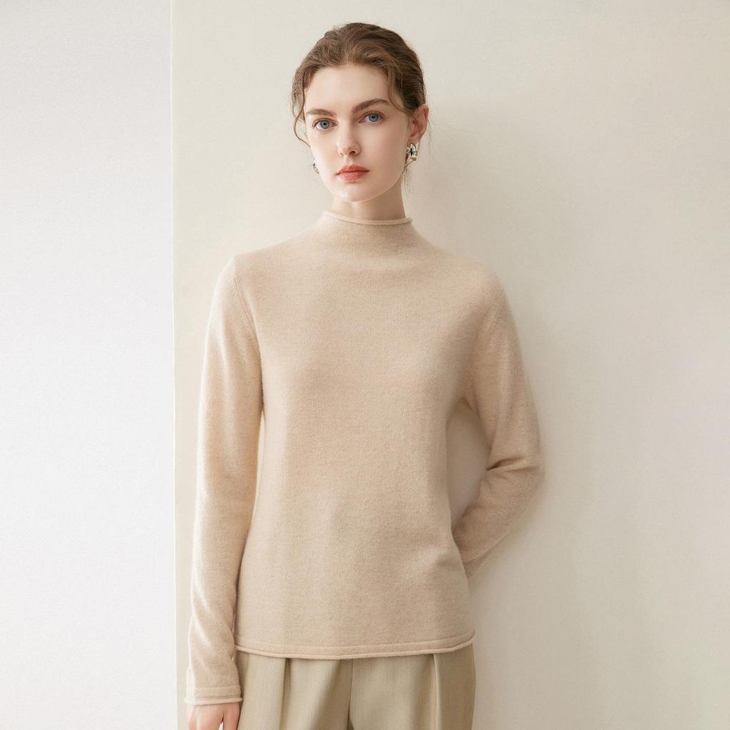 Lekasha Women's 100% Pure Cashmere Half-High Neck Sweater - Autumn/Winter Knit Base Layer