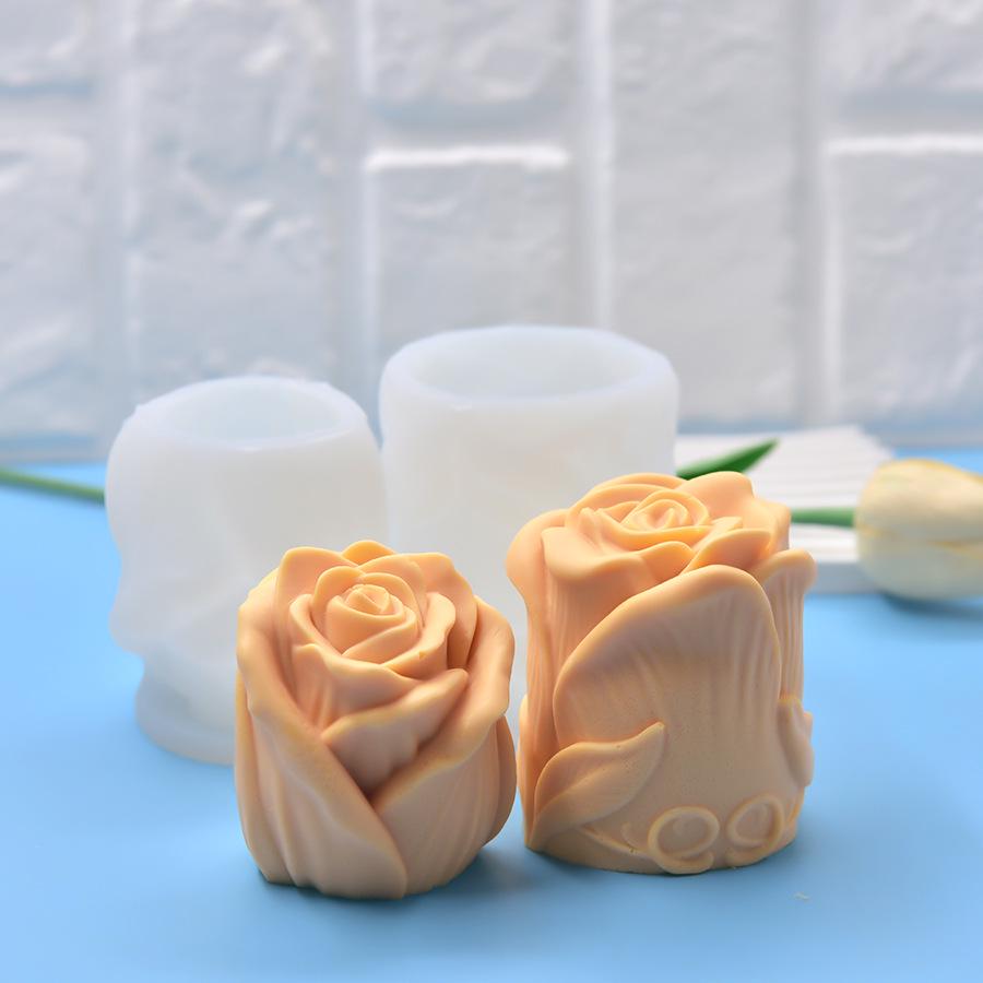 Thin Rose Scented Aromatherapy Candle Silicone Mold, DIY Flower Plaster Ornament Soap Mold