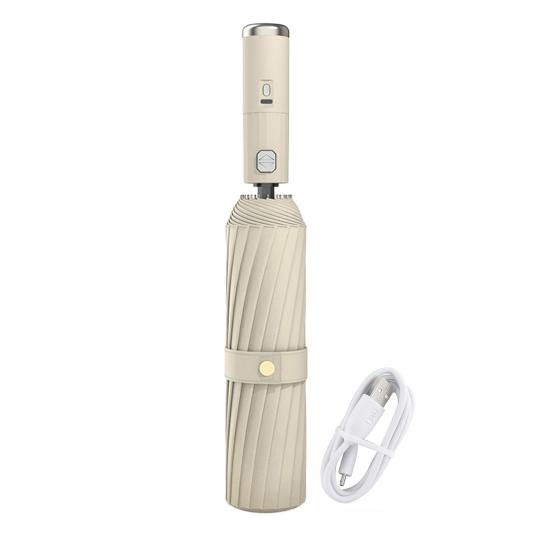 Sammenleggbar paraply med vifte, 3 hastigheter justerbar, USB-oppladbar, UV-beskyttelsesparaply, bærbar, vanntett, vindtett, sommer utendørs, sol- og regnparaply