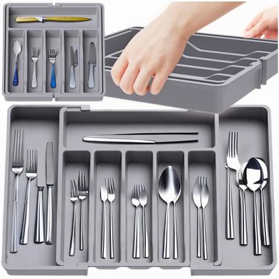 Kitchen Drawer Organizer for Cutlery, Extendable Kitchen Insert, Gray