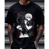 Men's Anime Print T-Shirt - Anime Character Print Crew Neck Short Sleeve Shirt, Machine Washable, Suitable for Anime Apparel and Party Outfits