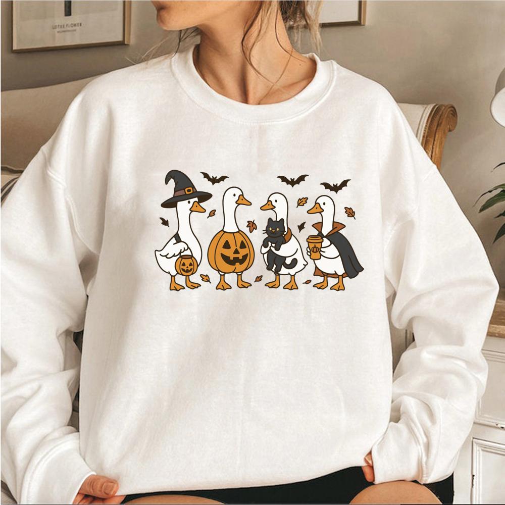 Halloween Goose Sweatshirt Funny Halloween Shirt Women Long Sleeve Crewneck Sweatshirt Spooky Goose Hoodies Fall Streetwear Tops