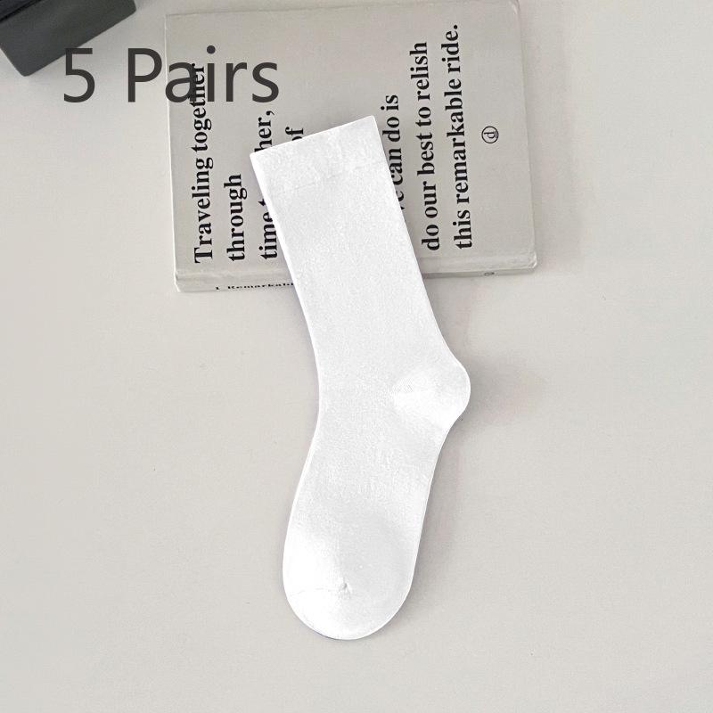 5 пар женских модных новых однотонных хлопковых носков Moon Son Tube Pile Socks 5 Pairs белый