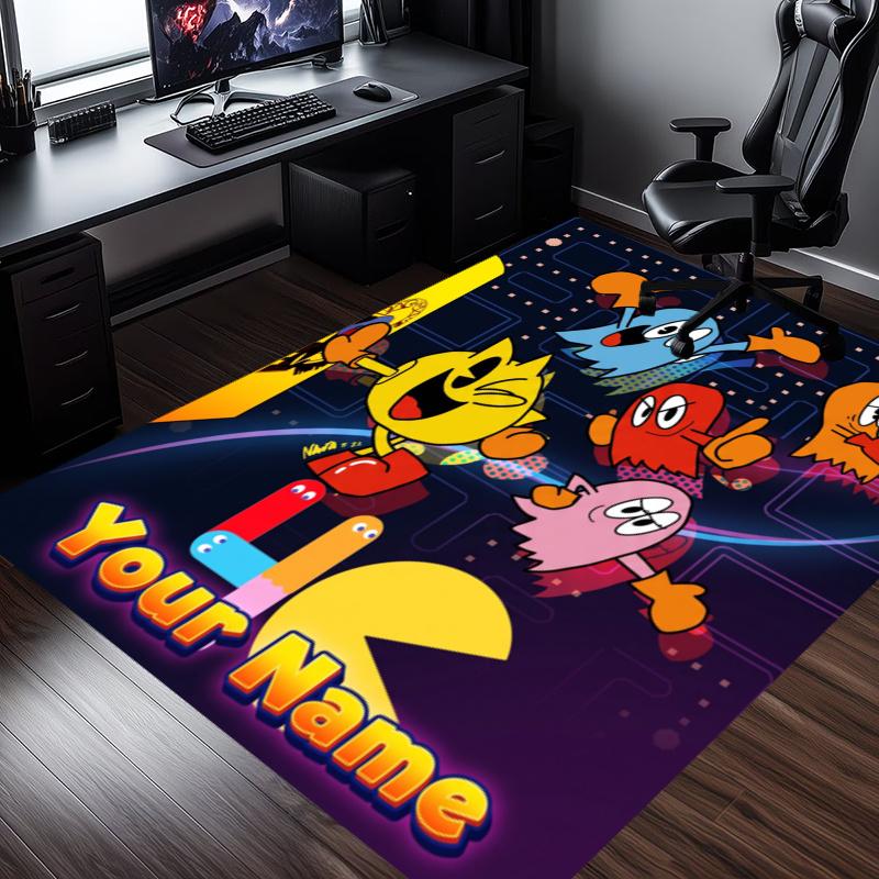 Custom Name Pac Game Rug - Decorative Non-slip Carpet With YourName For Bedroom Or Office Perfect Gift For Family And Friends