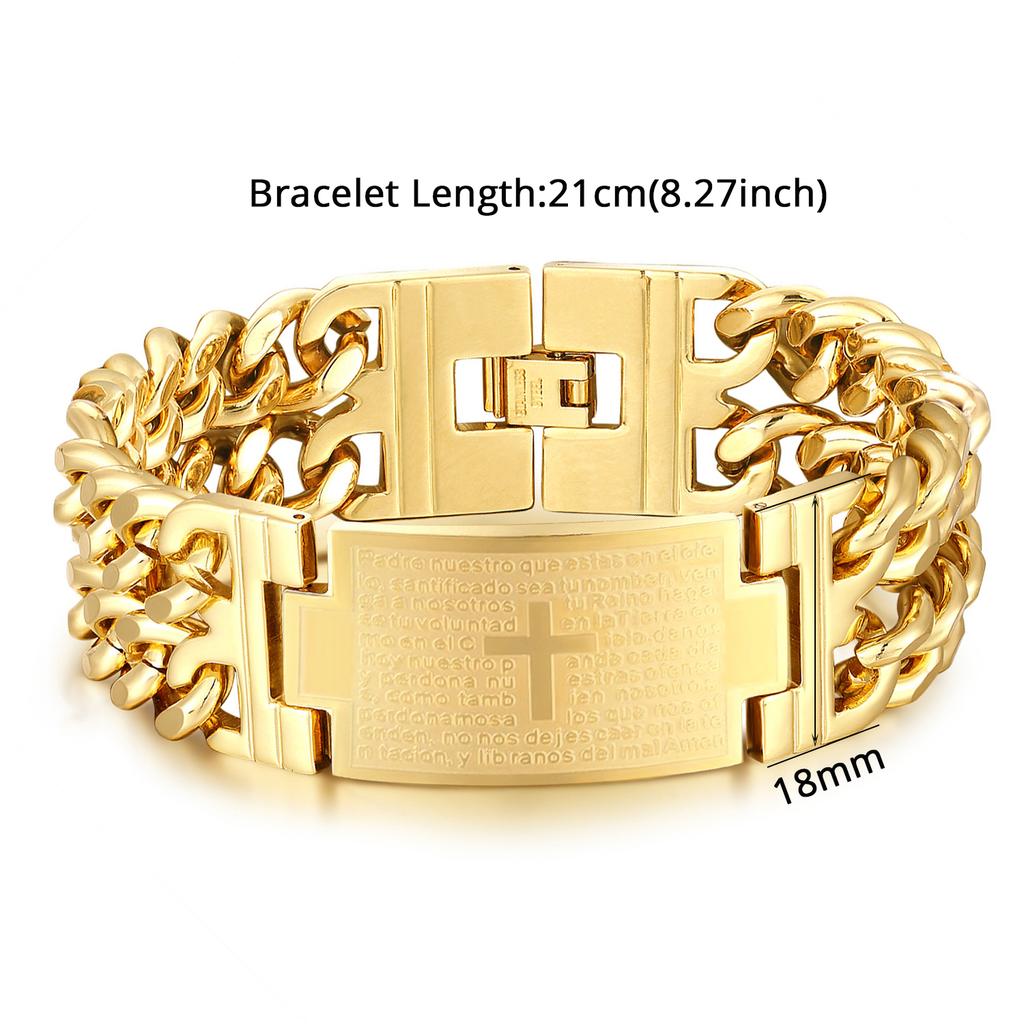 Punk Christian Bible Cross Charm Bracelet Male Gold Color Stainless Steel Cuban Link Chain Bracelets for Men Religious Jewelry