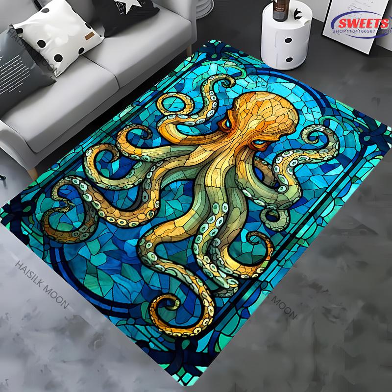 

Octopus Theme Printed Rug for Living Room Bedroom Beach House Decor Carpet Housewarming Modern Decoration Mat Gift Fast Arrive 40x60cm (16x24in)