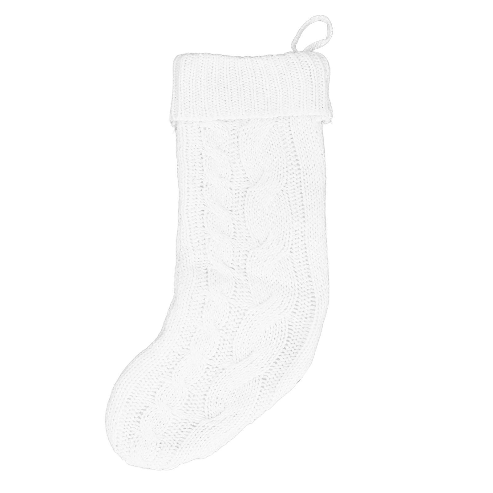 

Вязаный рождественский чулок, праздничный декор, украшения для дома, мягкий вязаный большой рождественский чулок для камина White