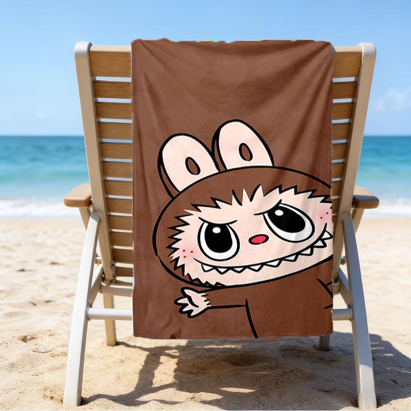 proof beach towel with a labubu pattern - soft,absorbent,quick-drying,machine washable - perfect for swimming,camping,bathing