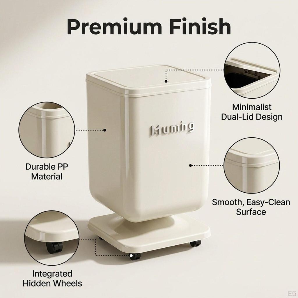Press Type Trash Can Waste Basket Decorative Simple Cute Versatile with Wheels Garbage Bin for