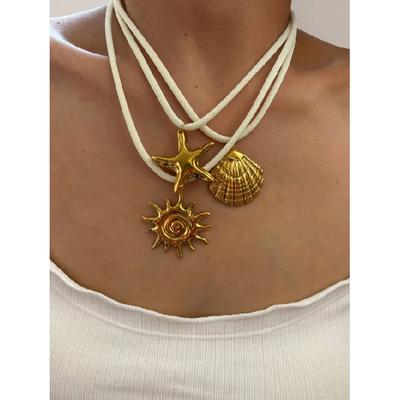 GHIDBK Exaggerated Stainless Steel Starfish Shell Conch Sun Pendant Necklaces for Women Fashion Ocean Style Jewelry Summer Beach