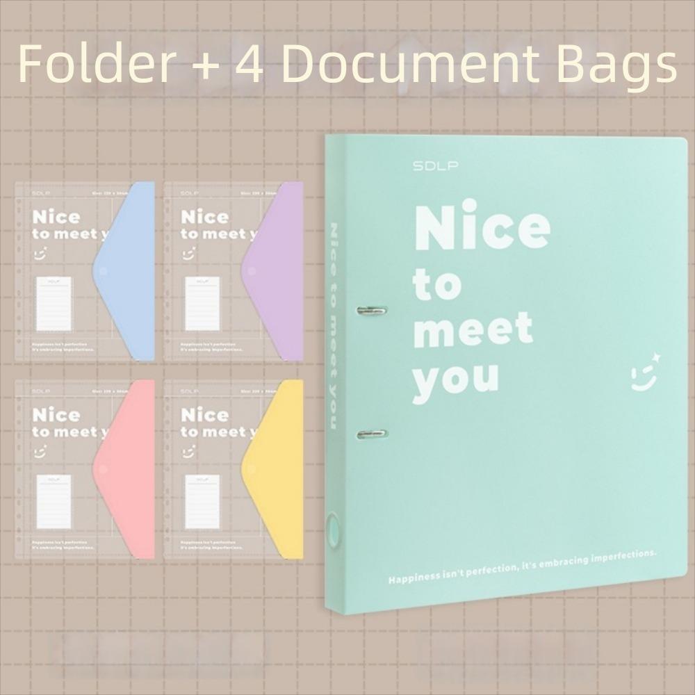 Large Capacity Loose Leaf File Bag Set Detachable 2 Hole Binder Folders A4 File Folder  Students зелёный