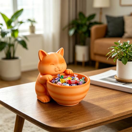 Cat Shape Storage Ornaments Large Capacity Bowl Storage Box 3D Print Molding Desktop Organizer for Snacks Keys Small Items