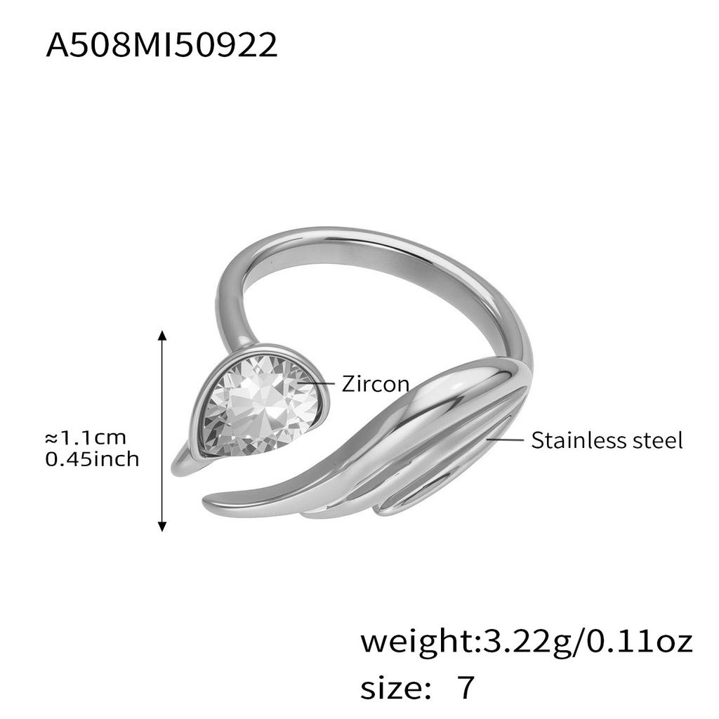 Big Shiny Cubic Zirconia Zircon Zircon Ring In Stainless Steel 18K Gold Plated Feather Wing Shaped Statement Rings For Women