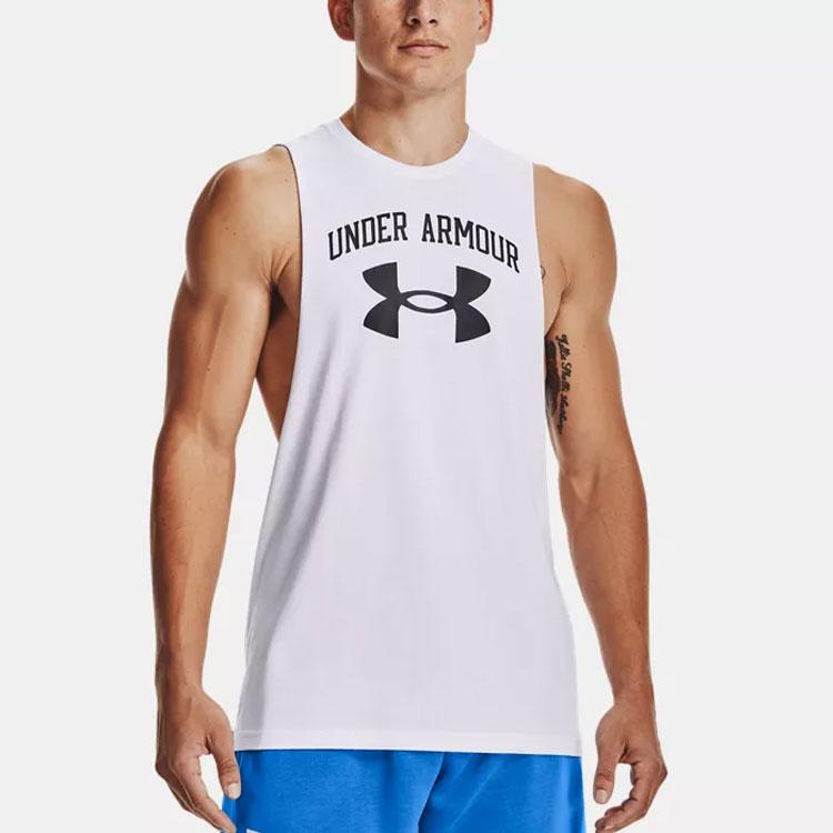 Under Armour Large Logo Print Loose Breathable Training Sports Vest Men Tops White 1365205-100