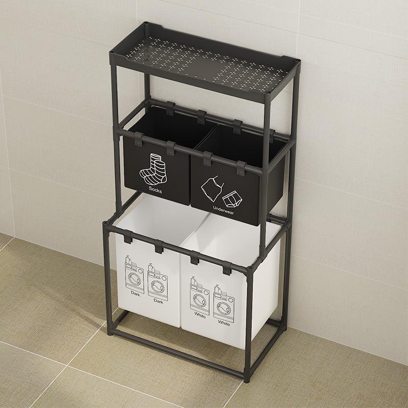 Brazilian Double-Layer Laundry Organizer: Multi-Functional Clothes Sorting Basket and Shelf.