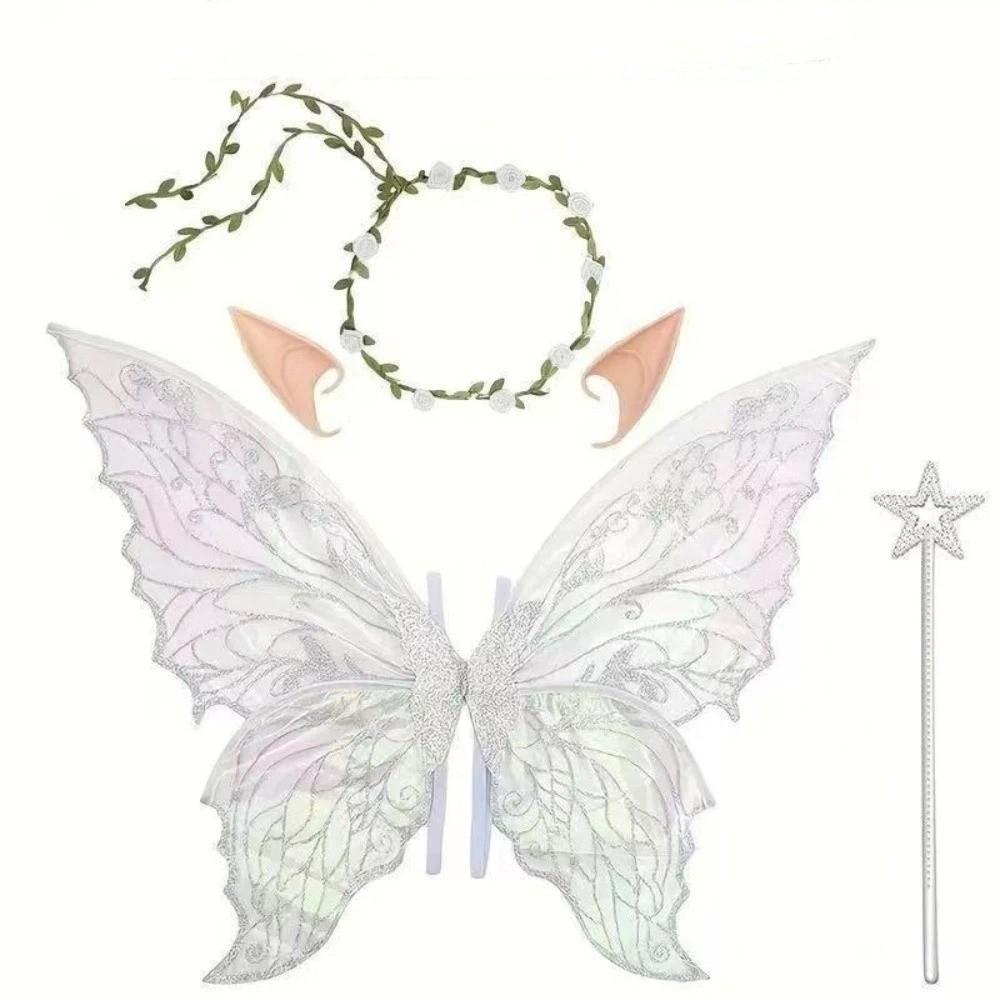 Wand Wings Wreath Elf Ear Set Sparkling Fairy Cosplay Set Sweet Butterfly Wings Set Themed Party