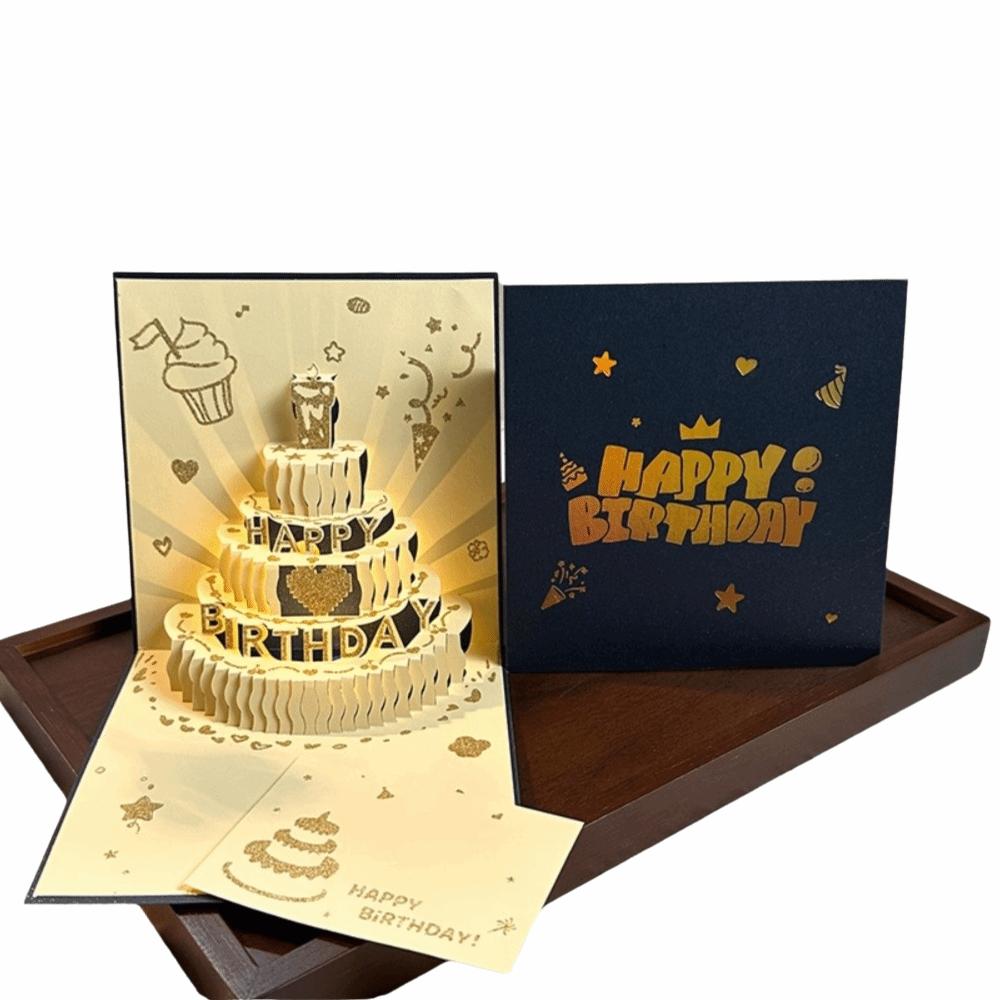 3D Light Birthday Cake Cards with Musical Gift Message Cards Birthday Card  Birthday Party Supplies