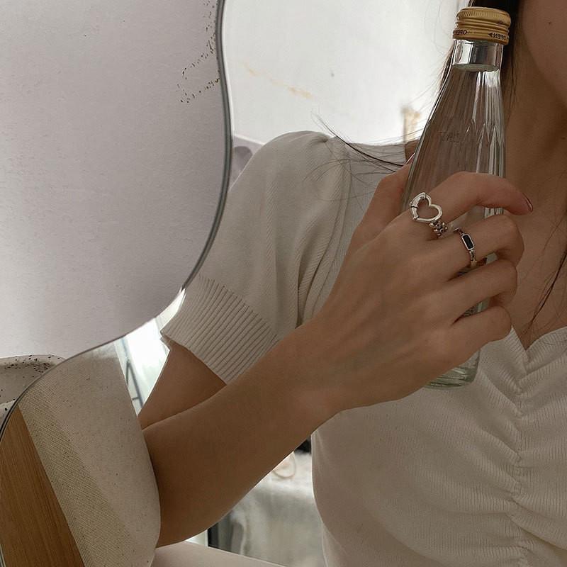 Elegant Korean Style 925 Sterling Silver Open Adjustable Heart Shaped Ring For Women